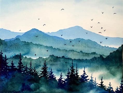 Watercolor Mountains Painting