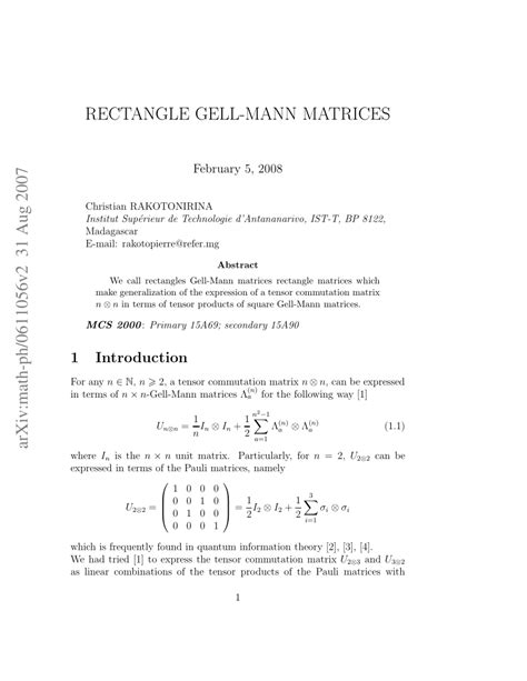 (PDF) Rectangle Gell-Mann Matrices