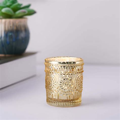 6 Pack Gold Mercury Glass Candle Holders Votive Tealight Holders With Primrose Design