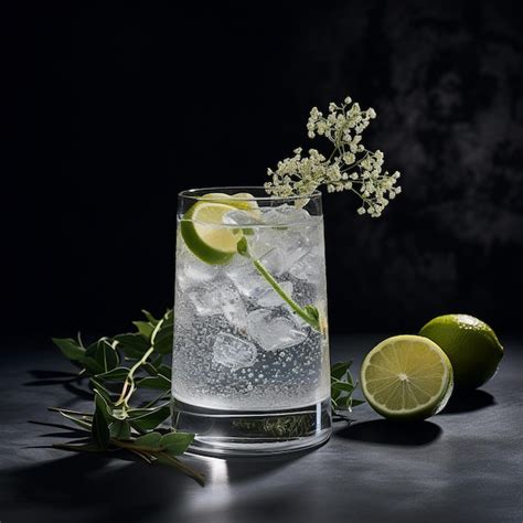 Un Vaso De Gin Tonic Con Limas Y Limas Sobre Una Mesa Negra Foto Premium