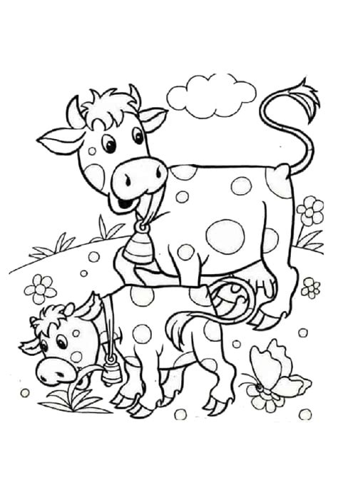 Baby Cow Calf with Her Mommy Cow Coloring Pages - Print Color Craft