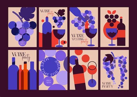 Carteles Para Fiesta De Cata De Vinos Vector Premium