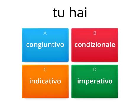 Verbo Indicativo Congiuntivo Condizionale Imperativo Quiz