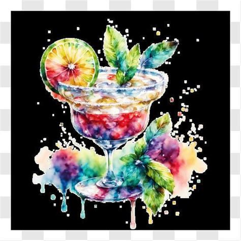 Download Elegant Watercolor Painting Of Margarita Glass Png Online Creative Fabrica