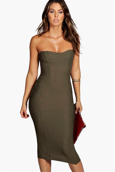 Boohoo Womens Bandeau Bandage Midi Bodycon Dress Ebay