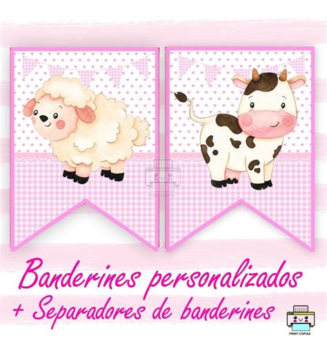 Banderines Cumpleaños Imprimible Personalizado Vaca Lola Avisos en