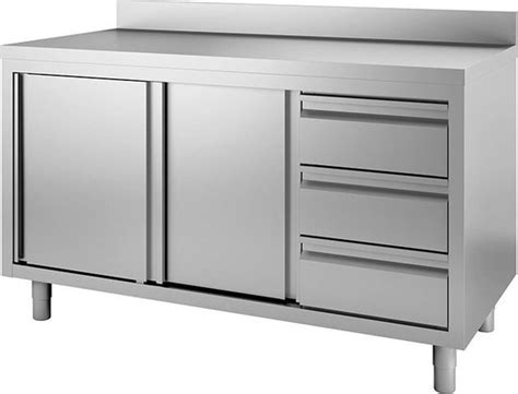 Gastro Inox RVS Werkbank 1400 L X700 D X880 H Mm Met Schuifdeuren 3