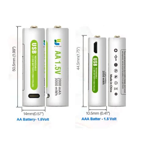 1 5V AA USB Rechargeable Lithium Ion Battery 3000mwh 2000mAh Al Film