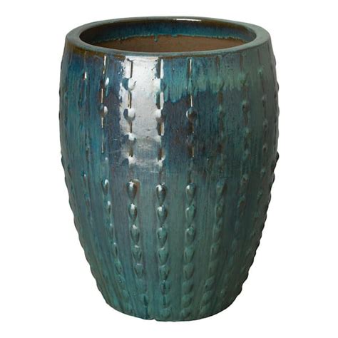 Emissary Tall In L X In H Teal Ceramic Round Planter With