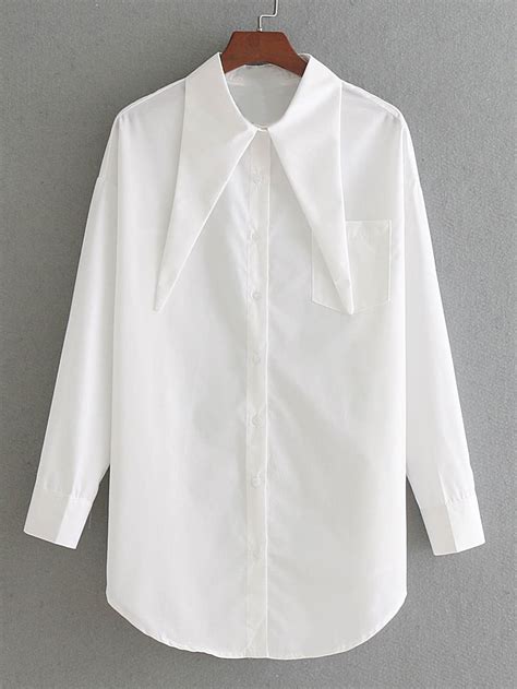 Point Collar Single Breasted Longline Blouse | Blouse casual fashion ...