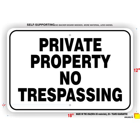 Private Property No Trespassing White Aluminum Self Supporting Sign No Trespassing Signs