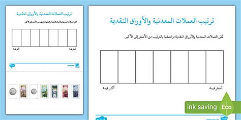 نشاط عد النقود وترتيبها الرياضيات النقود والوقت