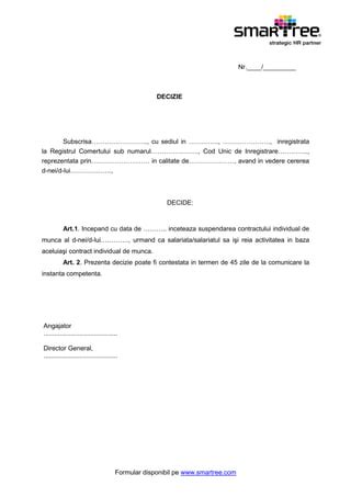 Model Decizie Incetare Suspendare Contract De Munca PDF