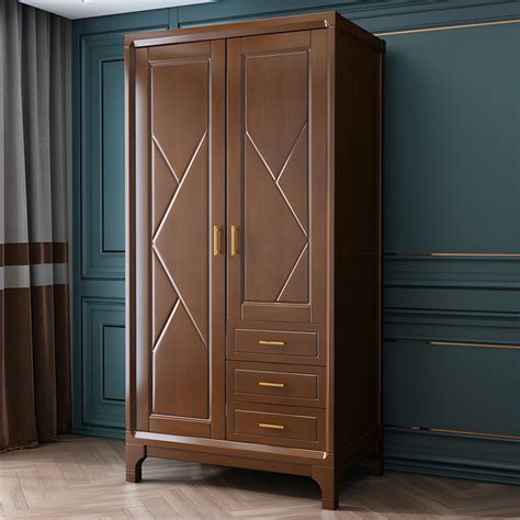 Traditional Solid Wood Wardrobe Closet Hinged Wardrobe Armoire Brown