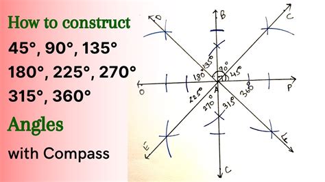 How To Draw Angles Of 45° 90° 135° 180° 225° 270° 315° 360° With