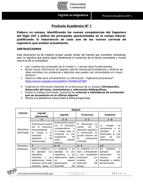 Producto Académico N1 AYUDA Introducción a la Psicología Studocu