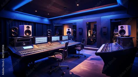 The recording studio's control room with an array of high-end audio ...