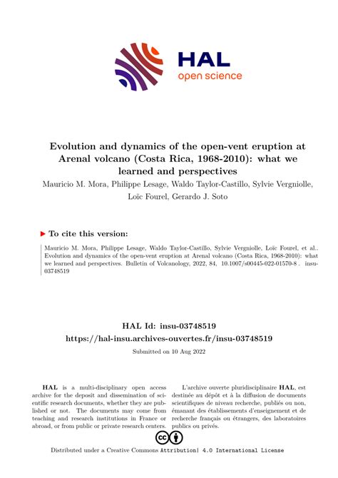 PDF Evolution And Dynamics Of The Open Vent Eruption At Arenal