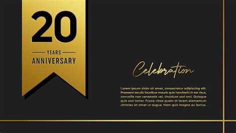 Premium Vector 20 Years Anniversary Template Design With Golden Ribbon Simple And Luxury Style