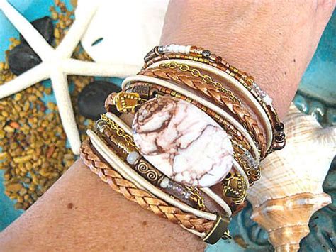 Boho Chic Endless Leather Wrap Beaded Multi Strand Bracelet With White