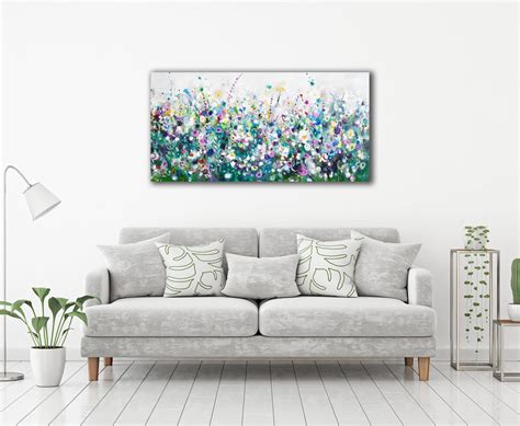 Large Floral Canvas Giclee Print From Painting, Green Pink Floral Wall ...