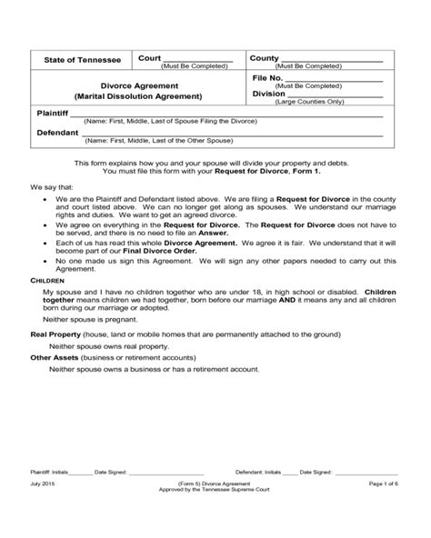 Divorce Agreement Form Tennessee Edit Fill Sign Online Handypdf