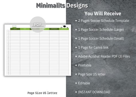 Soccer Schedule Template, Printable Football Schedule, Editable Soccer ...