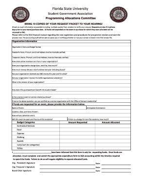 Fillable Online Sga Fsu Budget Request Form Student Government