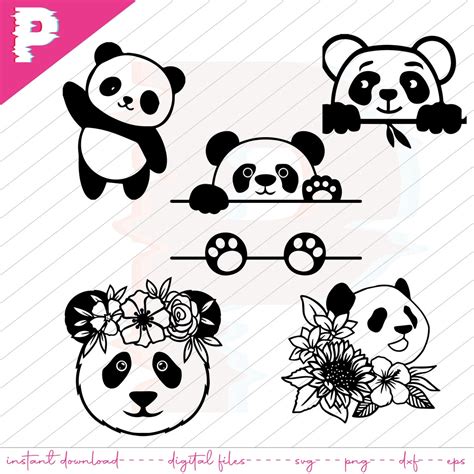 Floral Panda Svg Bundle Cute Panda Svg Panda Svg Baby Panda Panda