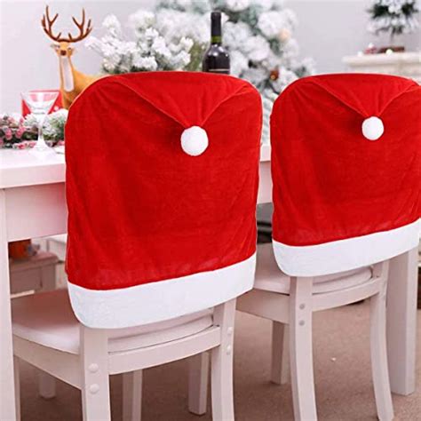 4pc Red Hat Dining Chair Slipcovers,Christmas Chair Back Covers Kitchen ...