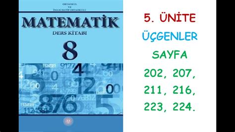 8 SINIF MATEMATİK DERS KİTABI 5 ÜNİTE ÜÇGENLER KONUSU UYGULAYALIM 202