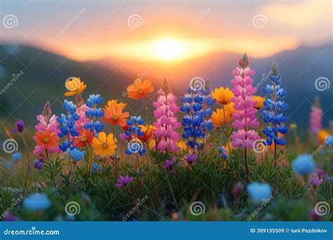 Wildflowers in the Mountains at Sunset: the Beauty of Nature in the ...