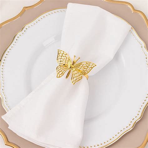 Balsacircle Gold Laser Cut Butterfly Design Metal Napkin Rings Party