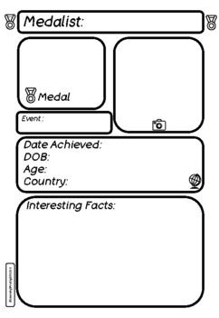 Olympic Games Medalist Profile Sheet Athlete Fact File Report Writing