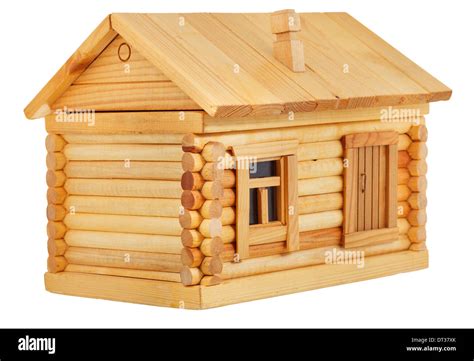 model of simple village wooden log house isolated on white background ...