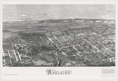 Map City Of Adelaide Birds Eye View 1876 Historical Maps Of Adelaide