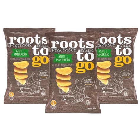 Chips De Batata Doce Azeite E Manjericão Roots To Go Contendo 3 Pacotes