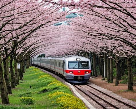 A Train In Sakura Station Japan Traveling On Rail Tracks With