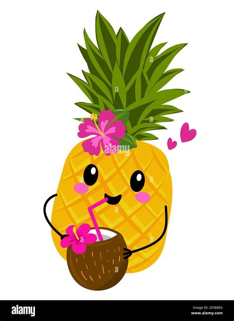 Vector Illustration Of Pineapple Fruit Character With Cute