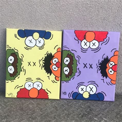 Kaws X Sesame Street Diy Canvas Art Canvas Painting Designs Mini