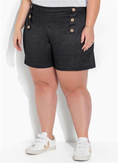 Short Preto Jeans Es Plus Size Marguerite