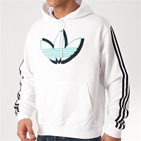 Adidas Originals Sweat Capuche A Bandes Shadow Trefoil Fm1502 Blanc