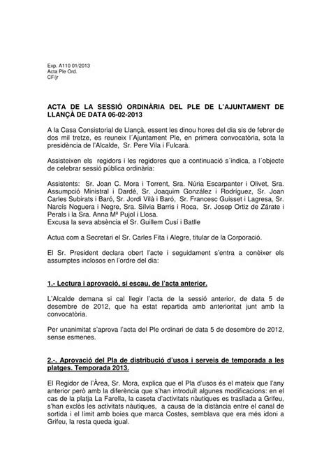 PDF ACTA DE LA SESSIÓ ORDINÀRIA DEL PLE DE LAJUNTAMENT DE llanca