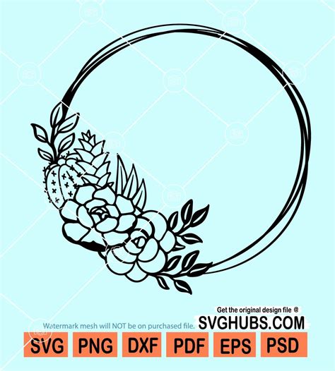 Succulent Cactus Plant Circle Frame Svg Cactus Wreath Svg Succulent