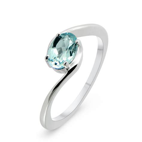 Bague Argent Rhodi Topaze Bleue Ovale X Mm Ref