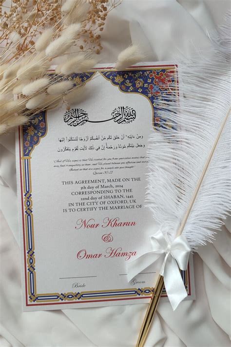 Luxury Nikkah Contract Nikkah Certificate With Feather Pen Islamic