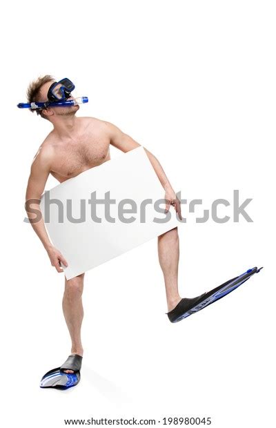 Fulllength Portrait Naked Scuba Diver Copyspace Stock Photo