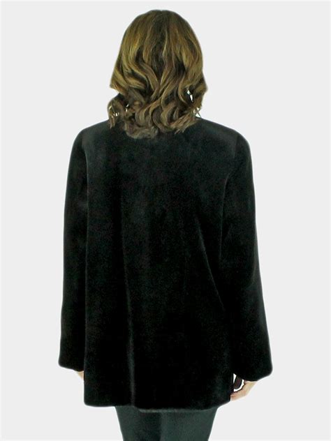 Black Sheared Mink Fur Jacket Reversible Large Estate Furs