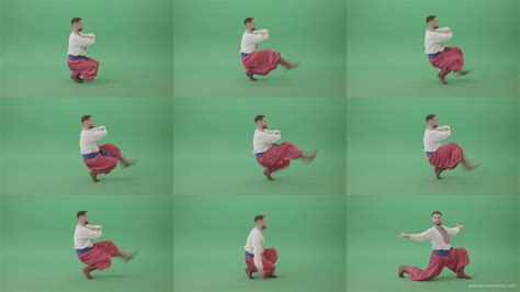 Ukraine dancing man dance cossack folk Hopak isolated on Green Screen ...