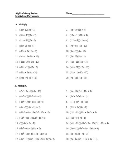 Multiplying Polynomials Answer Key Kuta Software Infinite